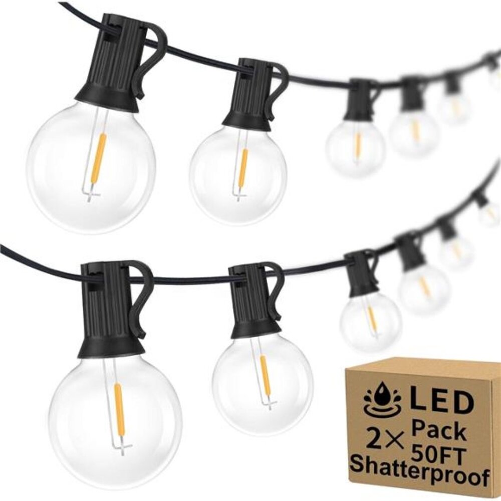 100ft 2Pack Outdoor G40 LED Globe String Light Dimmable Waterproof  Shatterproof